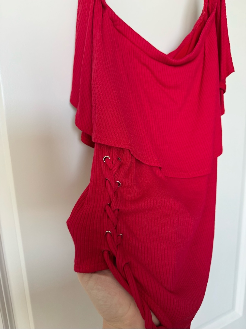 Forever 21 Red Ruffle Off-Shoulder Bodysuit - Picture 2 of 3